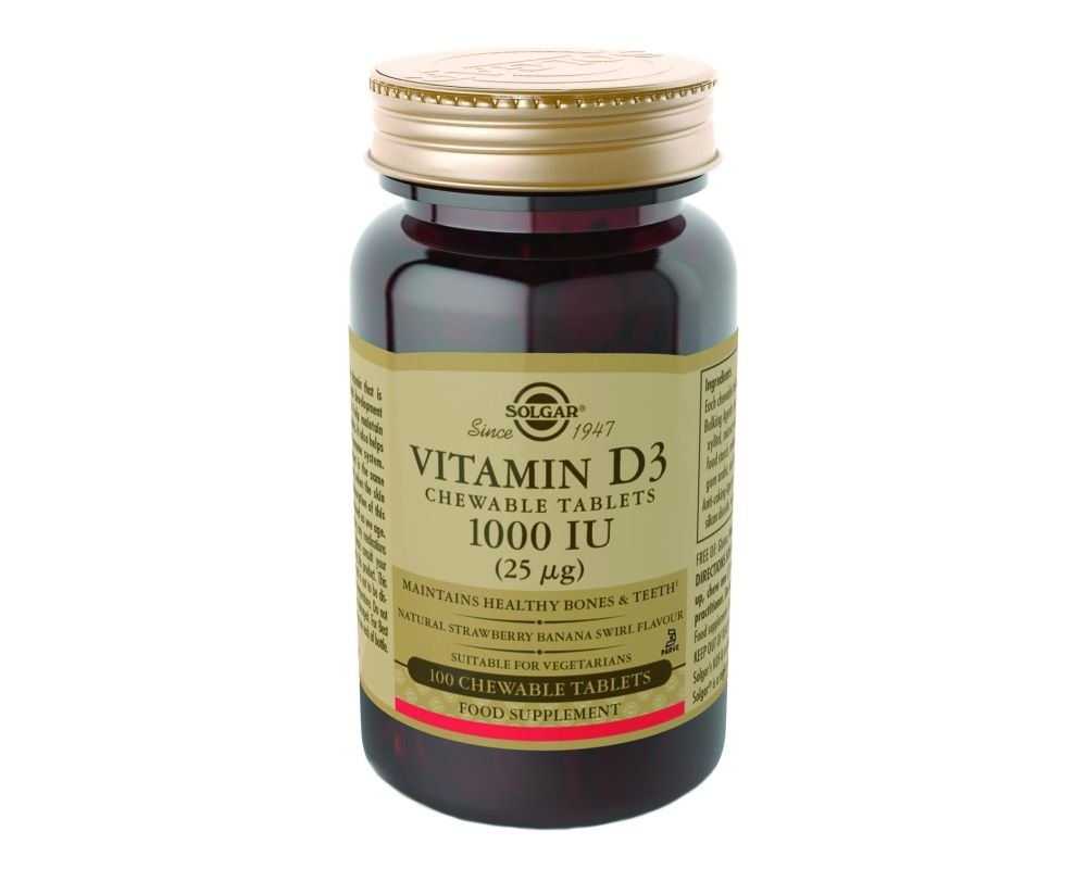 Aanvrager zand trechter 25Î¼g vitamin D3 (1000 IU) - Solgar - 100 chewable tablets