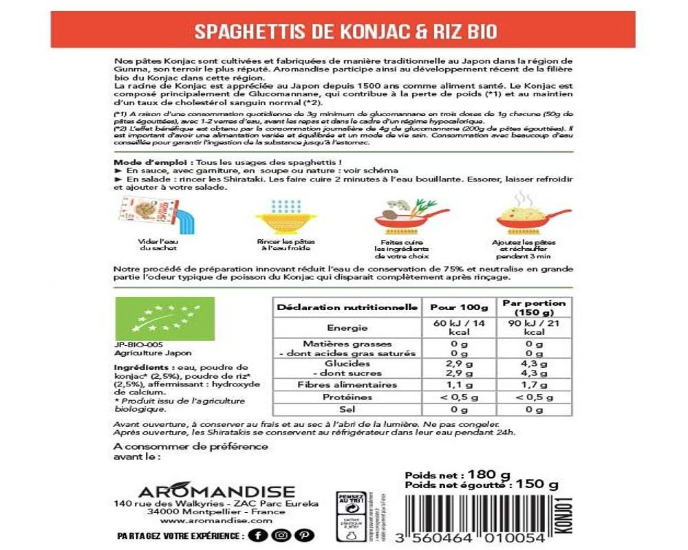 Spaghettis de Konjac et riz 150g